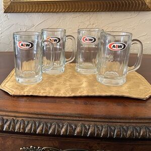 Vintage Heavy Glass A & W Mugs Set of 4 1970s Great Cond.